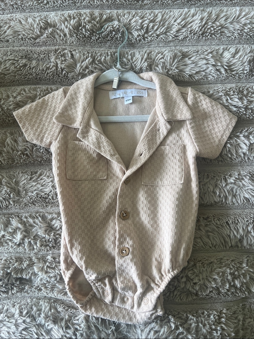 Rachel Zoe Beige Textured Button Romper - Picture 2 of 5